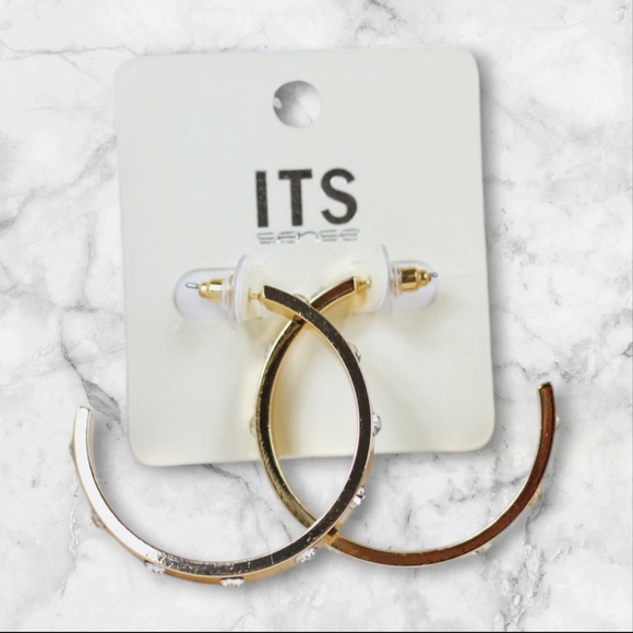 Gold Metal Hoop with Rhinestone Accent 1.5" Earring - Picture 3 of 4